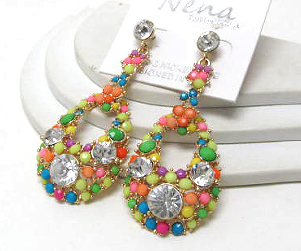 Multi fashion colorful  acryl stone and tree crystal oval drop fashion earring