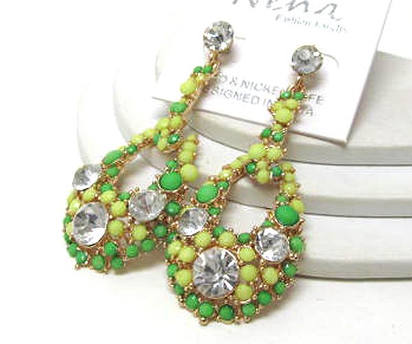 Multi fashion colorful  acryl stone and tree crystal oval drop fashion earring