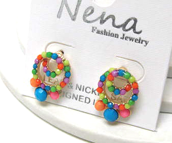 Multi acryl stone small round fashion twist earring