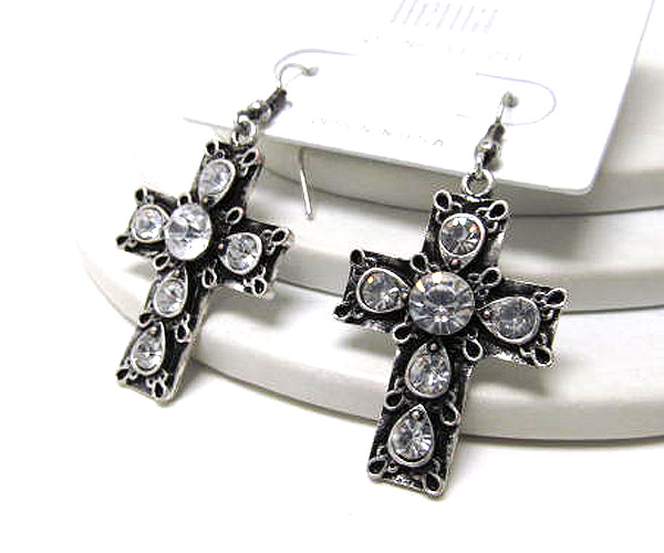 Multi round crystal metal fashion style cross earring