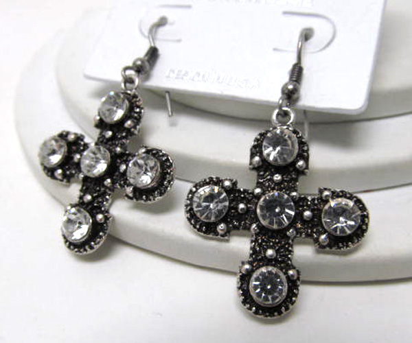 Metal cross five crystal fashion style drop earring