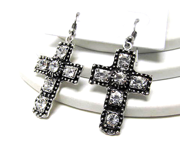 Multi size crystal square designer metal fashion style cross earring