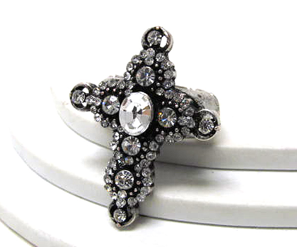 Multi size crystal one oval center crystal metal cross stretch ring