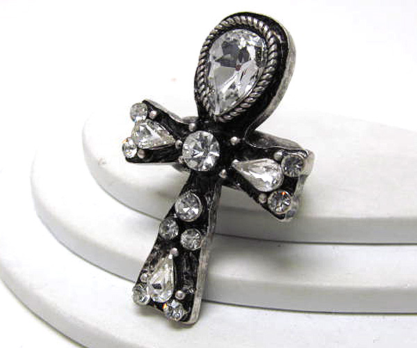 Multi size crystal tear drop fashion style cross stretch ring 