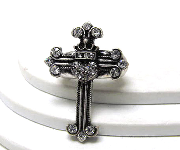 Metal crystal fashion style cross heart crown inside stretch ring