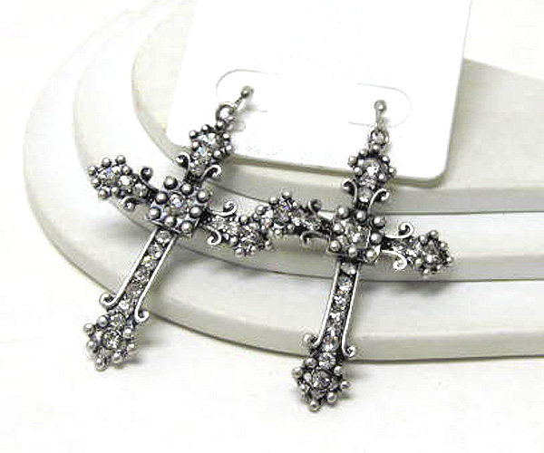 Multi crystal fashion bend cross drop earrings