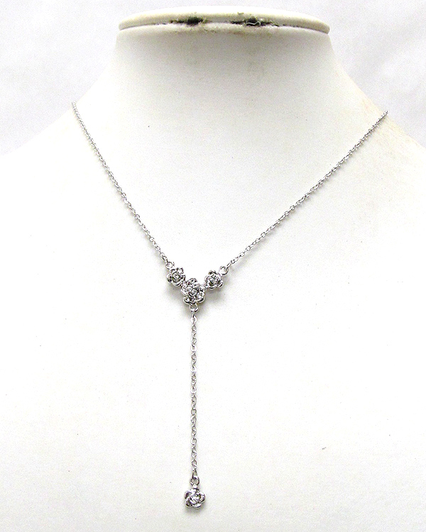 Made in korea whitegold plating crystal deco rose center and flower drop y shape necklace