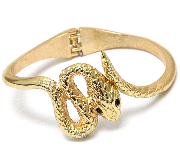 Crystal eyed and textured body snake hinge bangle bracelet