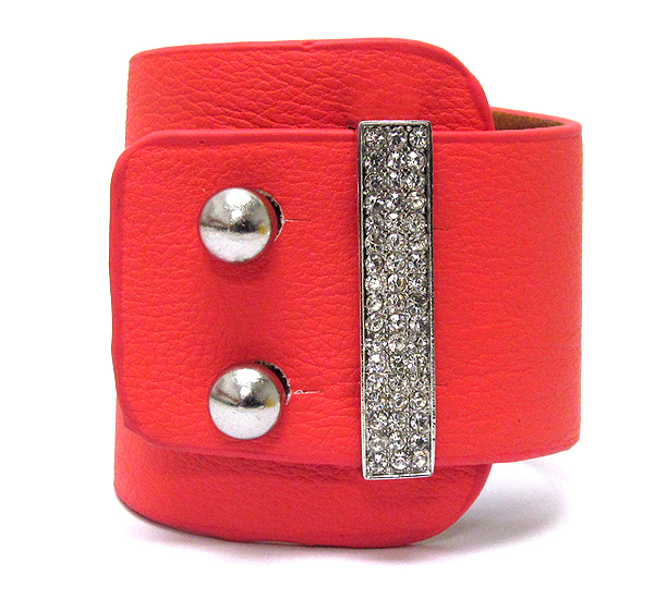 Crystal metal line with leatherette band bracelet