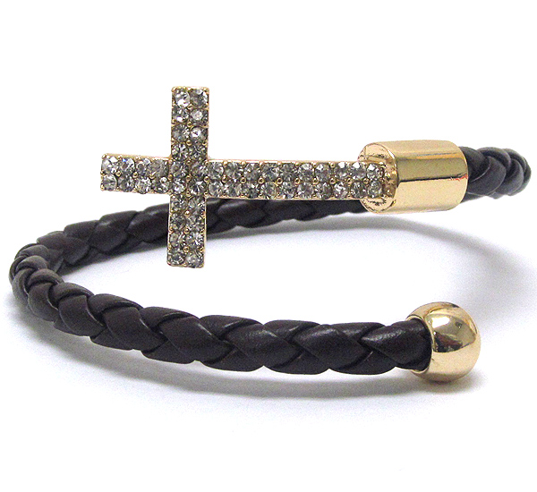 Crystal cross tip and braid wire band adjustable bracelet