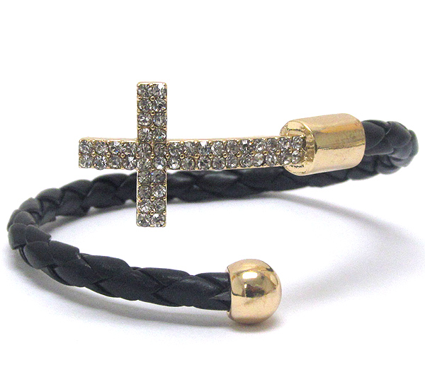 Crystal cross tip and braid wire band adjustable bracelet