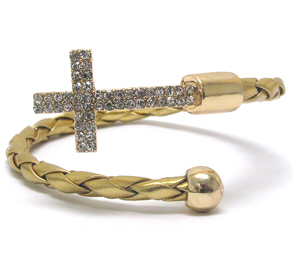 Crystal cross tip and braid wire band adjustable bracelet