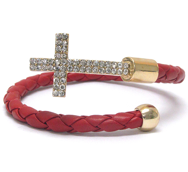 Crystal cross tip and braid wire band adjustable bracelet