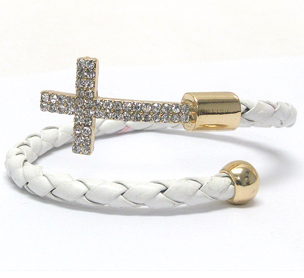 Crystal cross tip and braid wire band adjustable bracelet