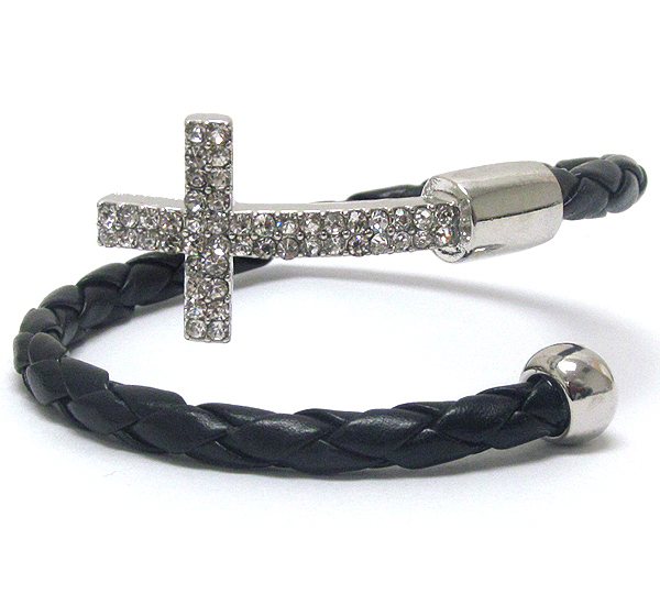 Crystal cross tip and braid wire band adjustable bracelet