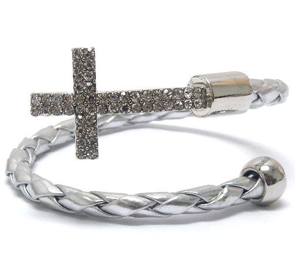 Crystal cross tip and braid wire band adjustable bracelet