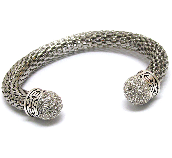 Crystal ball tip and adjustable mesh body bracelet