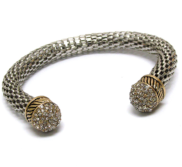 Crystal ball tip and adjustable mesh body bracelet