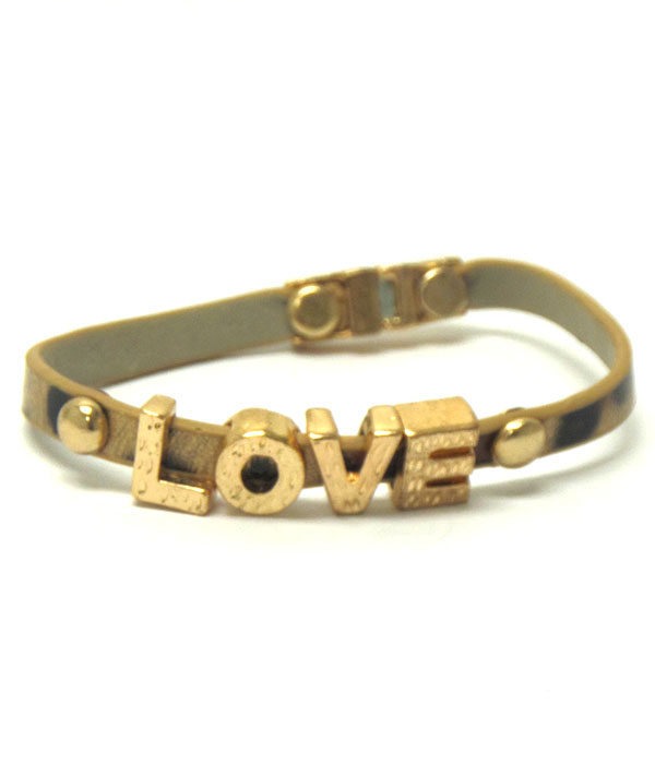 Love on leatherette band and magnetic closure bracelet