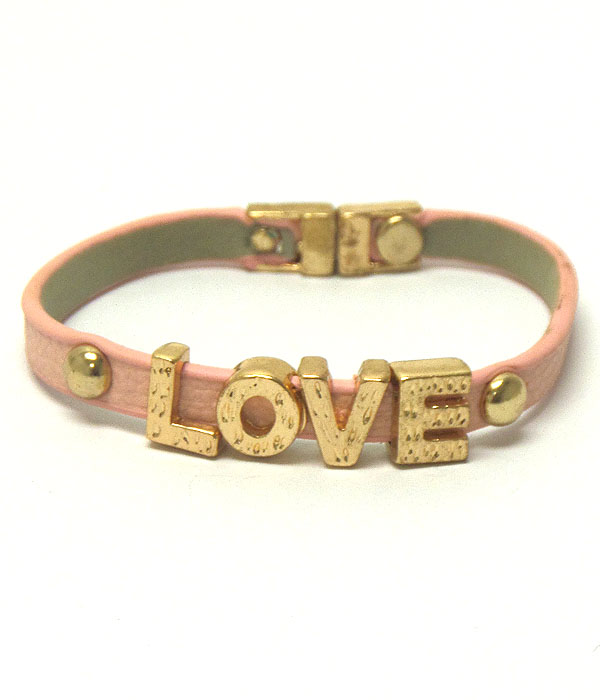 Love on leatherette band and magnetic closure bracelet