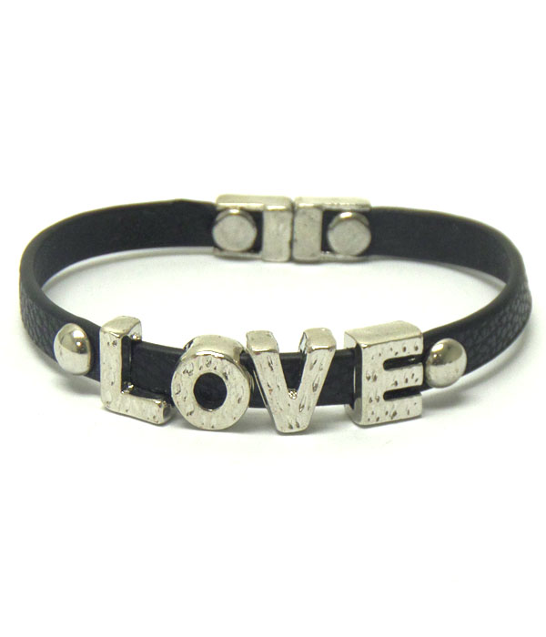 Love on leatherette band and magnetic closure bracelet