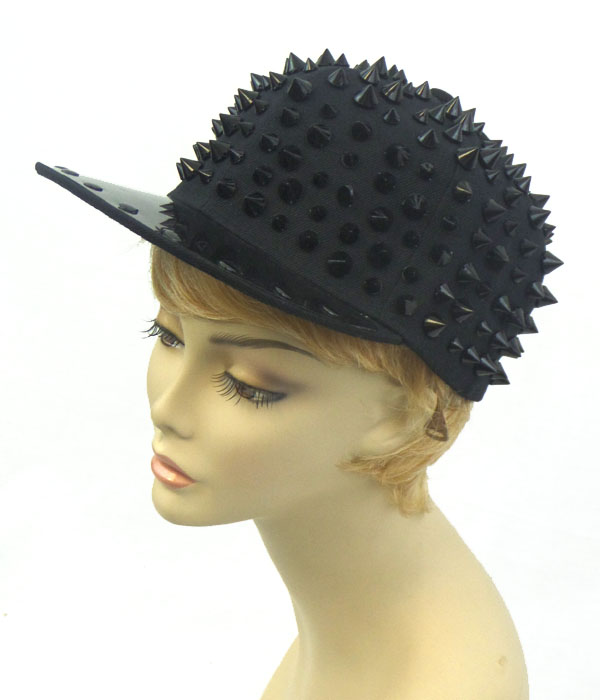 Spike all over and black tone brim punk hiphop cap