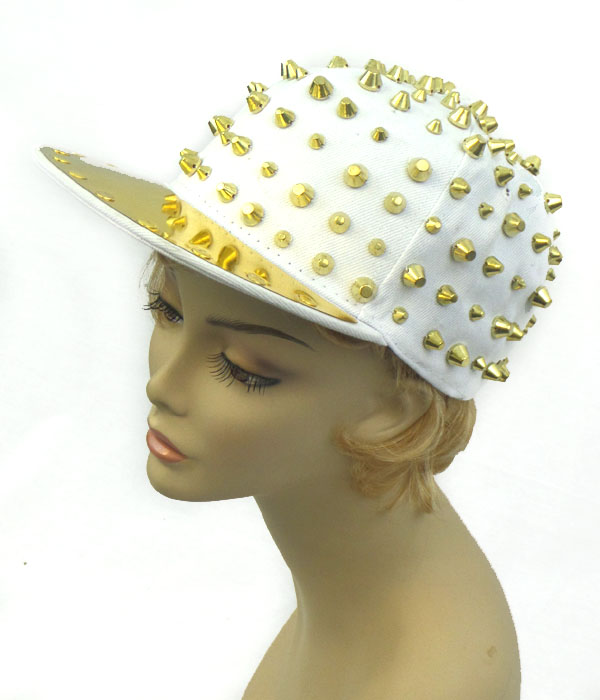 Spike all over and gold tone brim punk hiphop cap