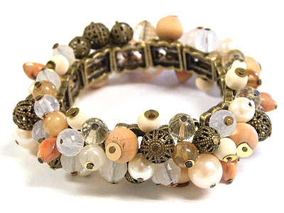 Multi beads and metal ball dangle stretch bracelet