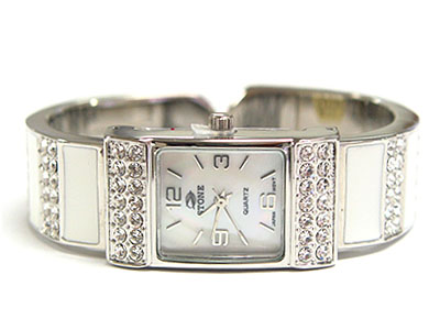 Designer style crystal and epoxy cuff bangle watch