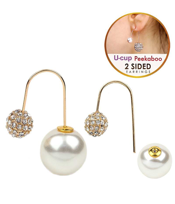 Crystal ball and pearl double sided front and back earring - u cup