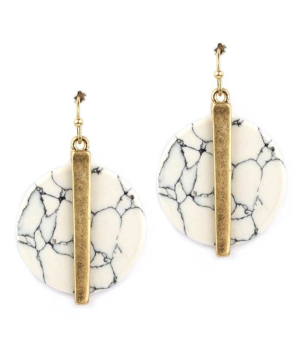 Metal bar and disk stone earring