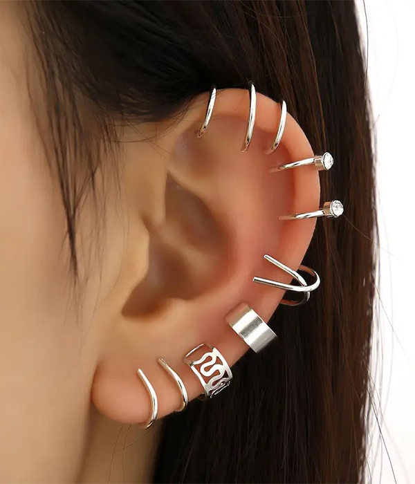 12 PIECE CUFF EARRING SET - NON PIERCING CARTILAGE EAR CLIP