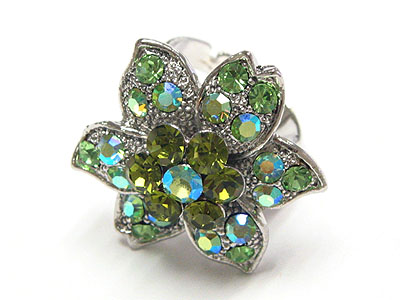 Flower shape crystal fashion ring - adjustable size