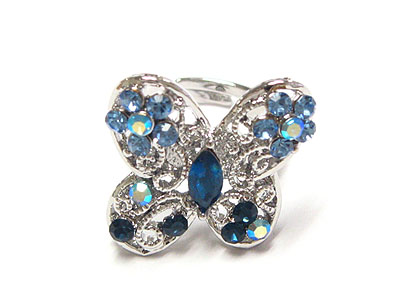 Butterfly shape crystal fashion ring - adjustable size