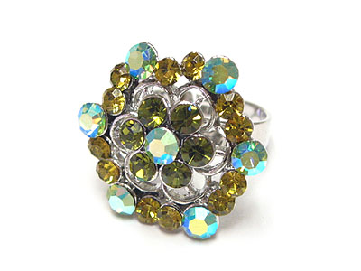 Flower shape crystal fashion ring - adjustable size