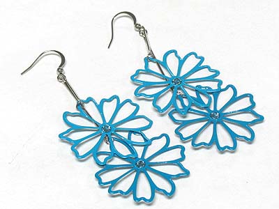 Crystal stud double enamel metal flower dorp earring