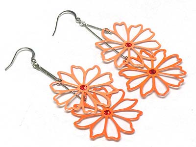 Crystal stud double enamel metal flower dorp earring