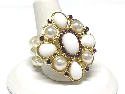 Pearl and crystal deco stretch ring