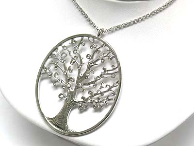 Crystal stud big tree pendant long necklace