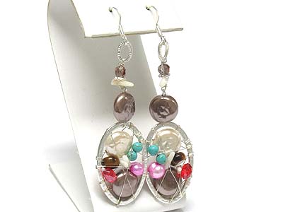 Natural pearl and mixed stone drop earring