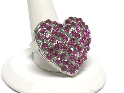 Crystal heart adjustable size ring