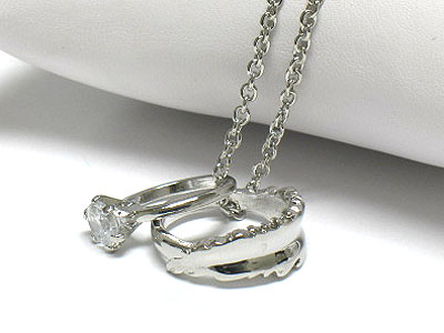 Crystal dual ring pendant necklace