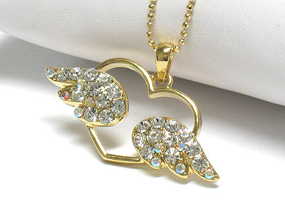 Crystal flying angel heart peandant necklace