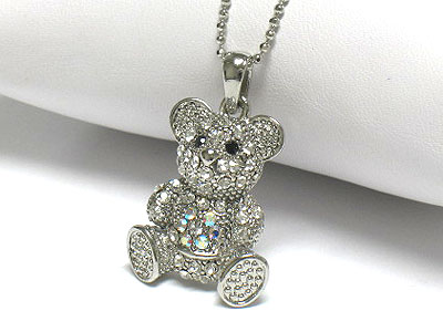 Crystal sitting bear peandant necklace 