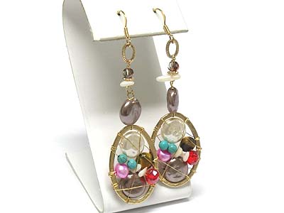 Natural pearl and mixed stone drop earring