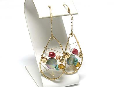 Natural pearl and mixed stone drop earring