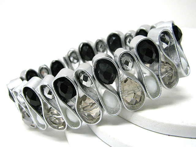 Facet glass beads and metal wave stretch bracelet