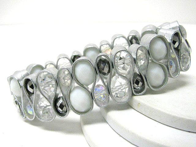 Facet glass beads and metal wave stretch bracelet