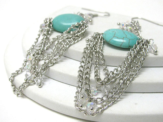 Turquoise and metal chain hanging drop earring