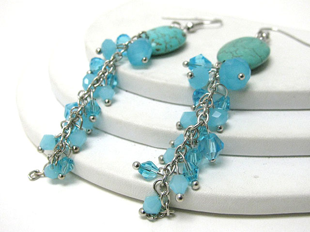 Turquoise and multi beads long drop earring